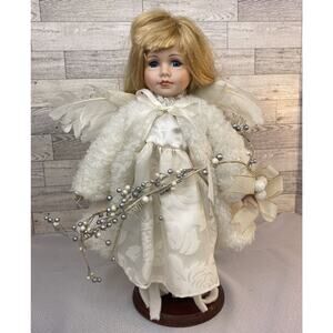 Gorgeous Porcelain Angel White Snow Doll 14” With Stand